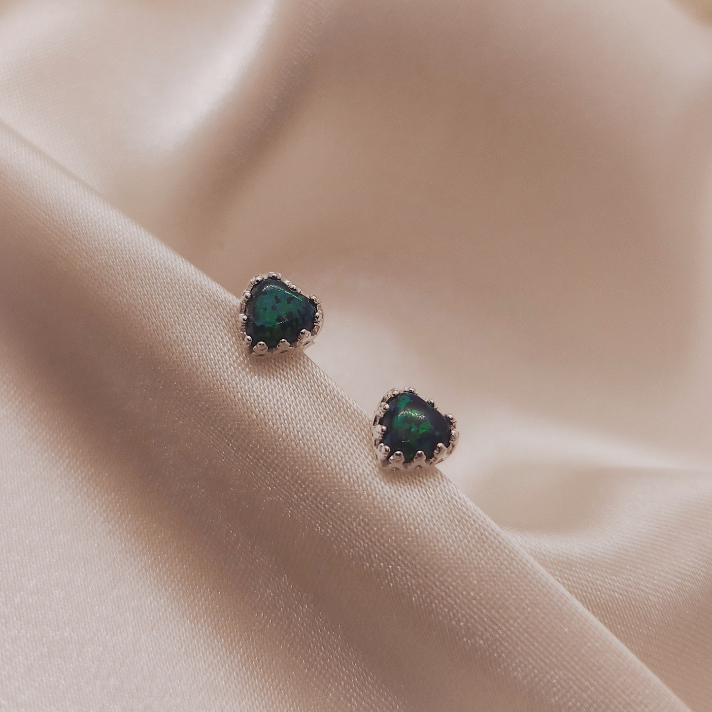Peacock Opal Heart Silver Earrings