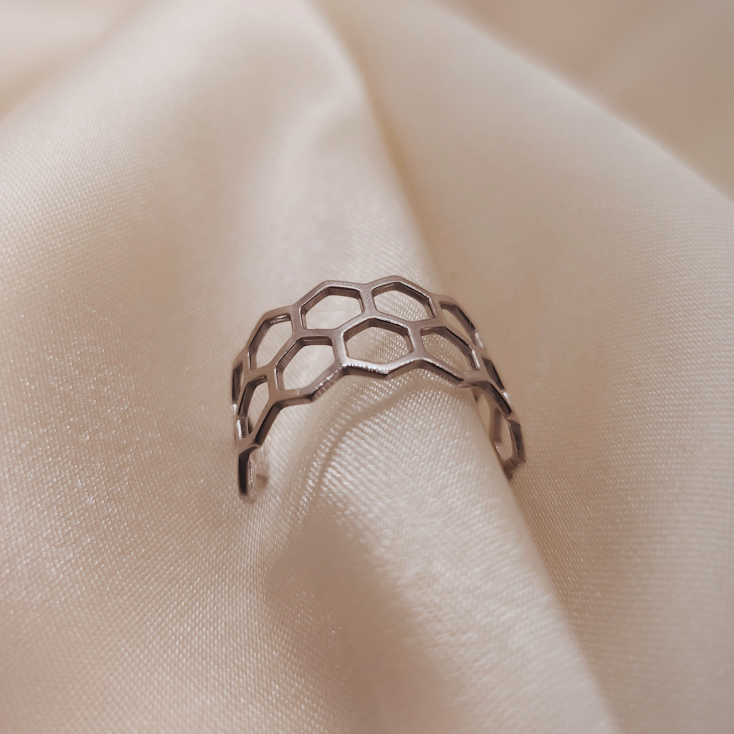 Honeycomb Rhodium plated silver Ring