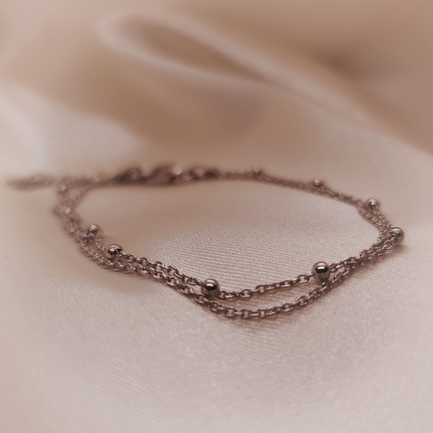 Beads and Chain Platinum plated silver Bracelet