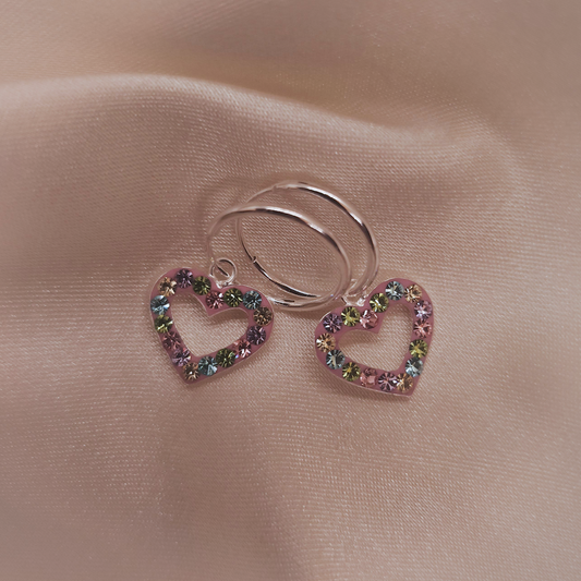 Pink Heart Zirconia Hoops Silver Earrings