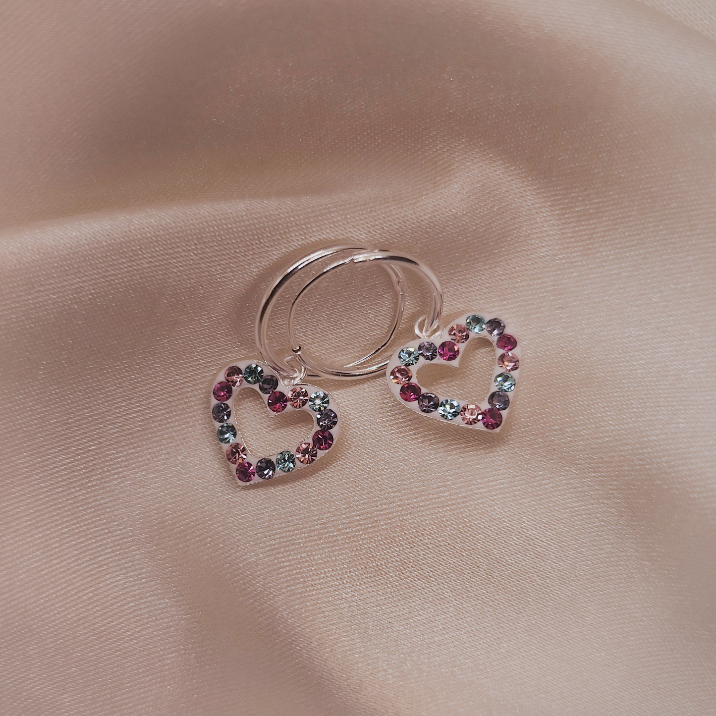 Colorful Heart Hoops Silver Earrings