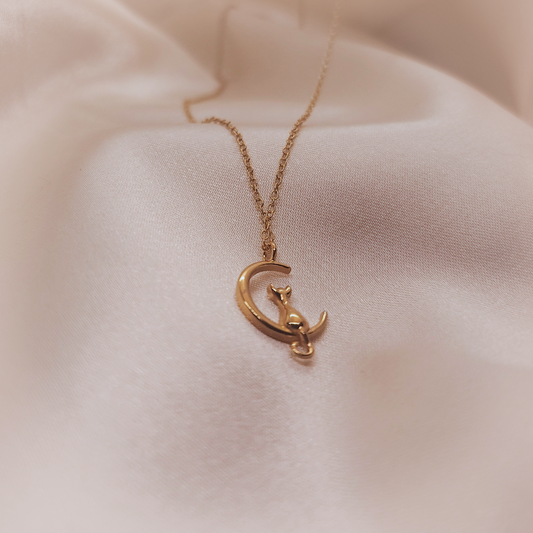 Kitty On Moon 24K Gold Necklace